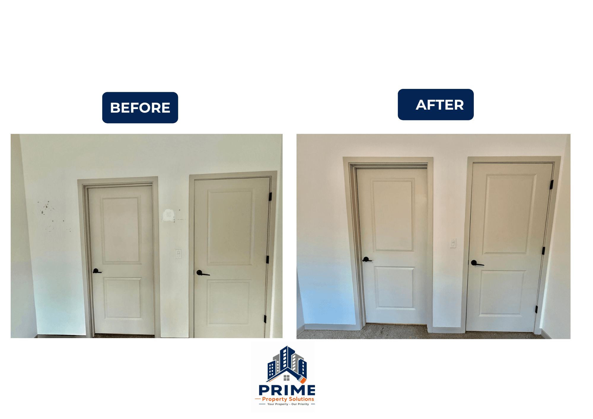 Closet doors before and after professional painting