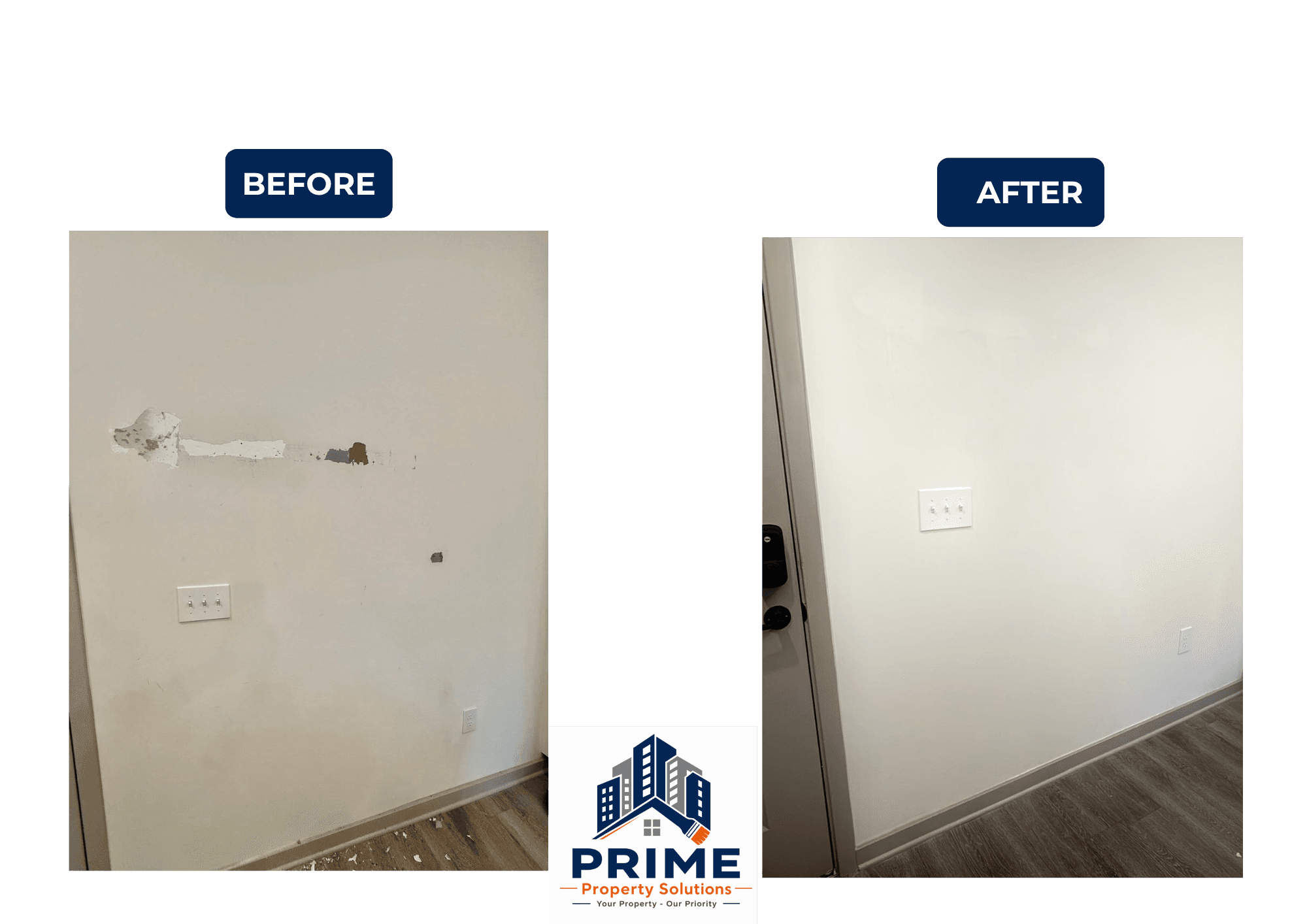 Wall repair and paint before and after