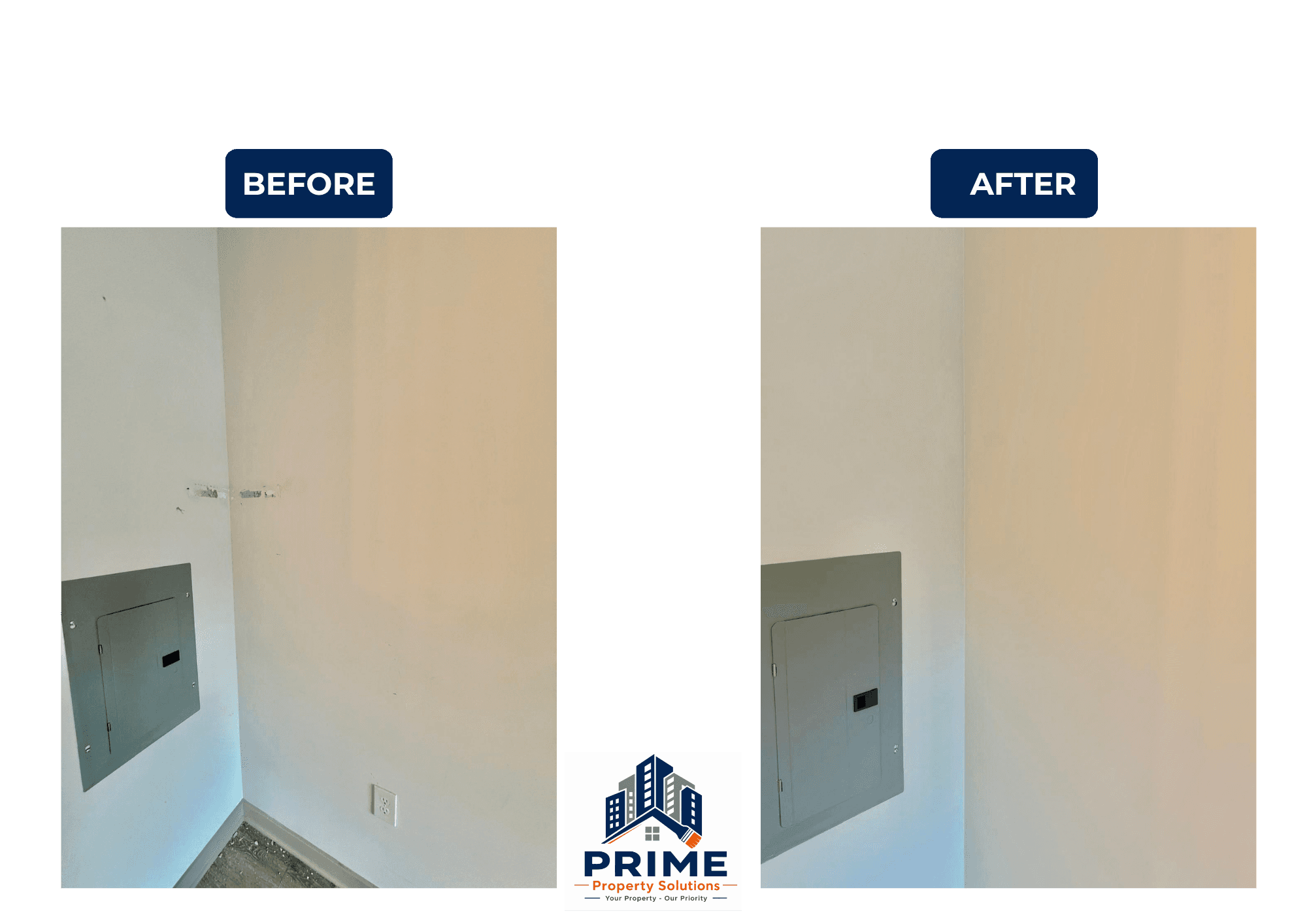 Utility closet wall before and after painting
